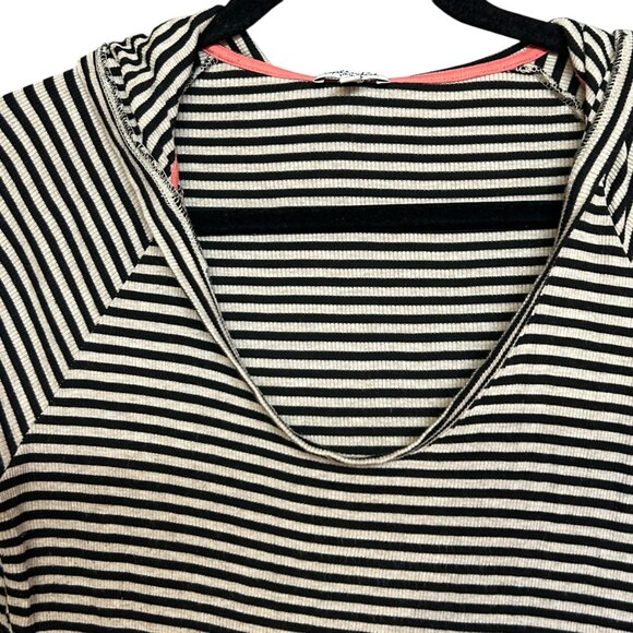 Splendid Stretchy Tan/Black Stripe Hoodie Long Sleeve Top Size M - Picture 3 of 6